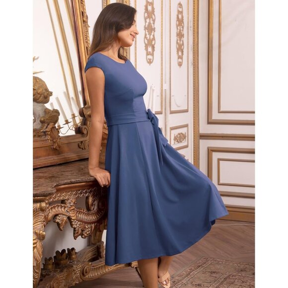 Dresstells Women's Greyblue Modest Vintage Cocktail Formal Party Dresses - Picture 3 of 7